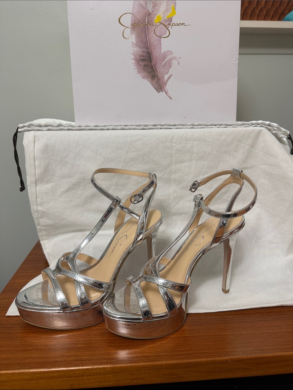 Jessica Simpson Metallic Silver Strappy Platform Heels